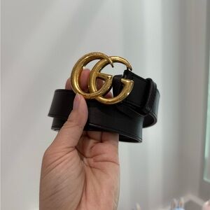 Gucci dark brown Leather Belt with Gold Buckle